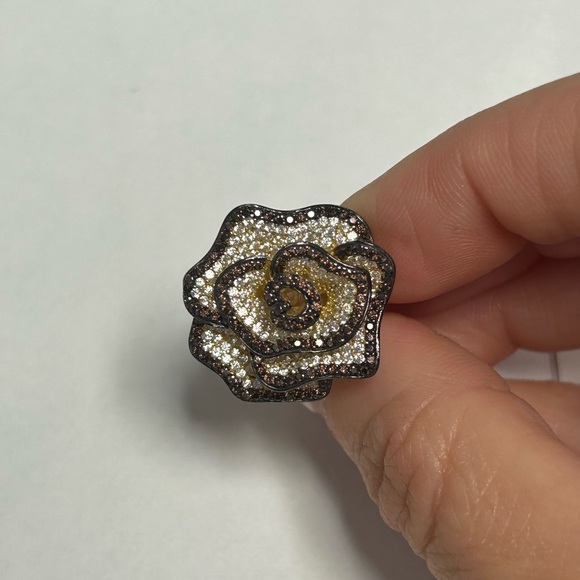 Suzy Levian Yellow Sterling Silver Brown White CZ Flower Ring NWT - Picture 1 of 6
